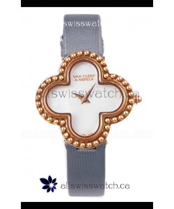 Van Cleef & Arpels Alhambra Rose Gold Grey Strap Watch 
