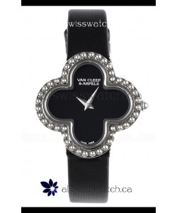 Van Cleef & Arpels Alhambra Stainless Steel Black Strap Watch 
