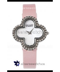 Van Cleef & Arpels Alhambra Stainless Steel Pink Strap Watch 